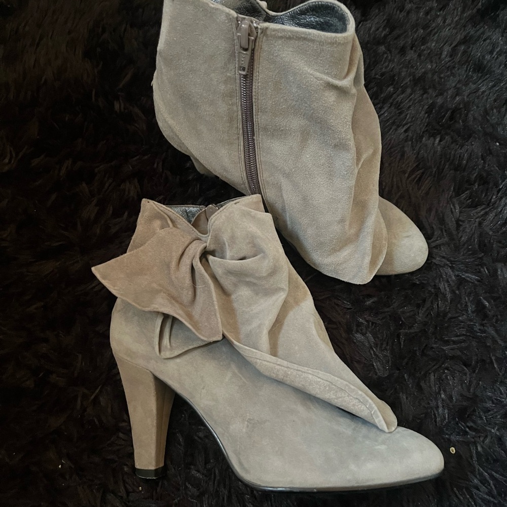 Aldo Taupe Heeled Boots with Bow Accent
